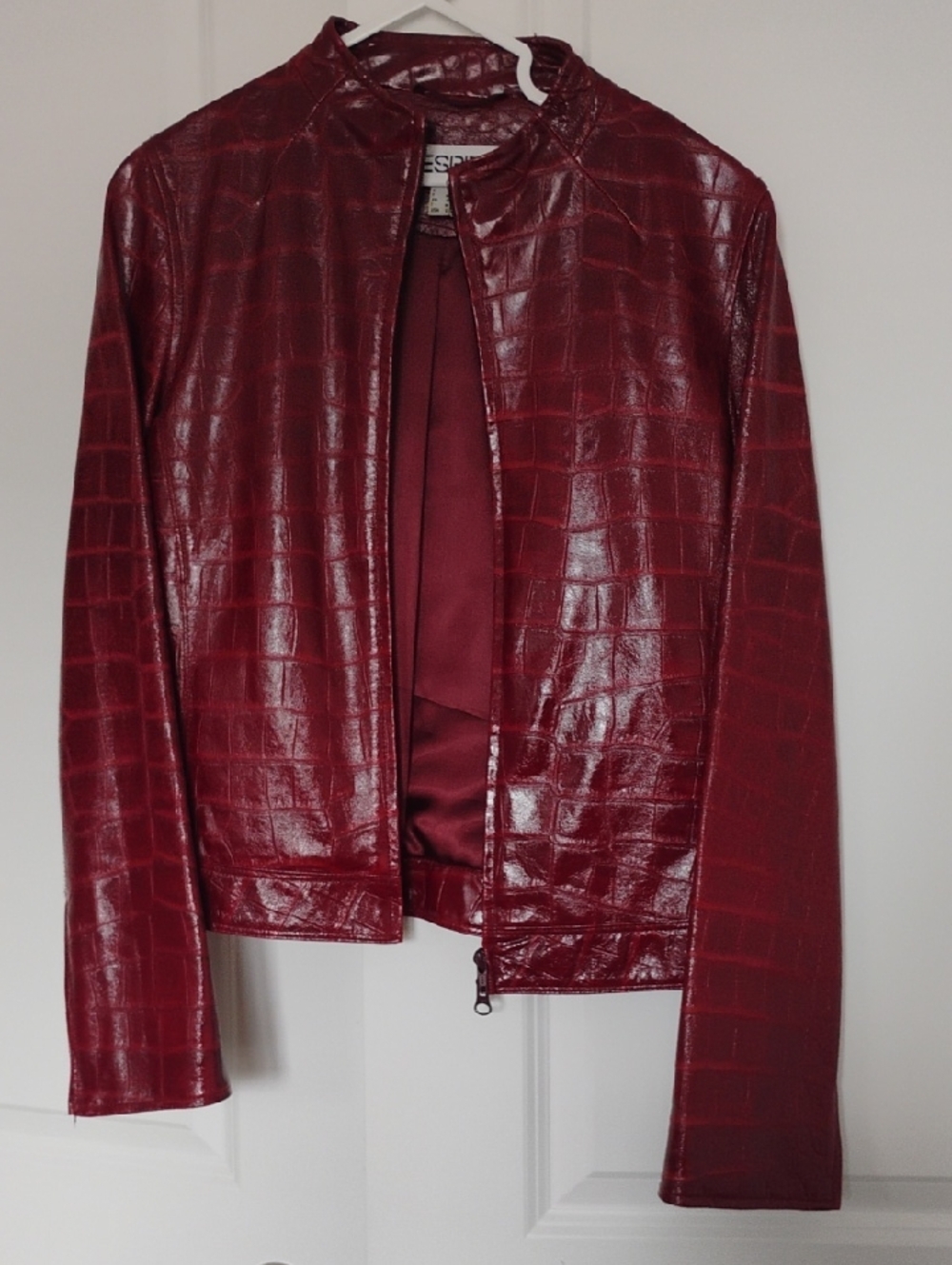 Esprit Women's Faux Croc Leather Jacket - Deep Burgundy